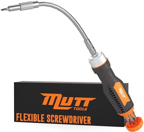 Mutt Tools 12 in 1 Ratcheting Flexible Screwdriver for Tight Spaces – Flexible Shaft Screwdriver with Bit Holder and Bendable Extension