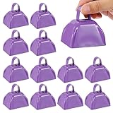 PATIKIL 16pcs Cow Bells for Football Games, 3inch Cowbells for Sporting Events Bulk Loud Noise Makers Metal Cow Bell with Handle for Cheering Competition Marathon Wedding, Purple