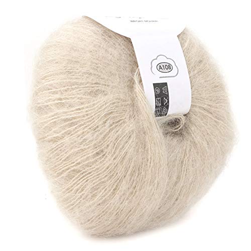 Soft Mohair Cashmere Wool Knitting Yarn Lightweight Hand Knitwear Yarn DIY Shawl Scarf Crochet Thread with A Crochet for Sewing Accessories(Cream-Colored) - Image 2