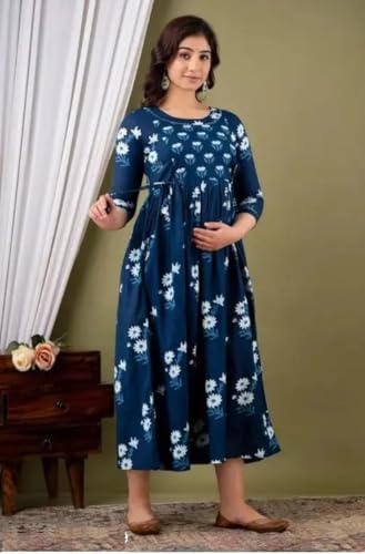 Image of Women's Floral Printed Cotton Maternity Dress Kurti with Feeding Zipper, Maternity Gown for Women, Feeding Dress, Maternity Kurti