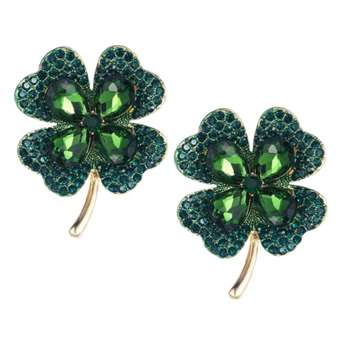 Broche de corsage trèfle rétro en émail vert et métal - 7
