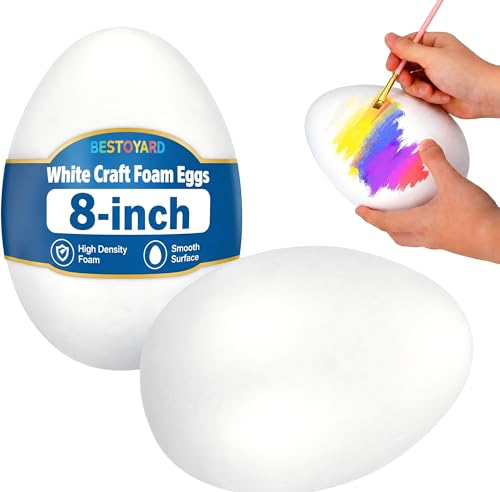 BESTOYARD 2Pcs 8-Inch White Craft Foam Eggs for DIY Polystyrene Decorations Painting School Projects and Festival Crafts