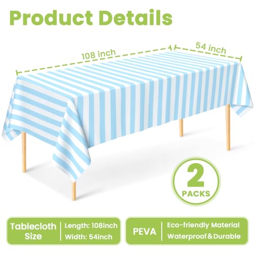 Image of Mulbozy Light Blue Striped Tablecloth 2 Pack,Light Blue and White Striped