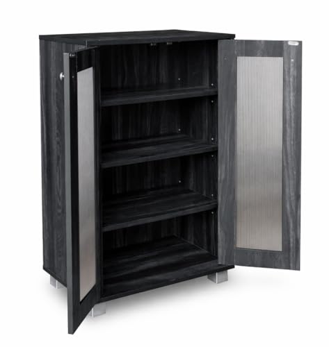 Image of LERIMO 2-Door Engineered Wood Shoe Rack, 4-Tier Wooden Shoe Rack for Entryway, Shoe Storage Cabinet with Doors Adjustable Shelves, Wooden Shoes Rack Organizer (Dark Grey, 2 Door)
