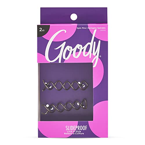 Goody SlideProof Mini Spin Pins - 3 Ct, Assorted Colors, Spiral Hair Pins, Quick & Easy Buns, All-Day Twist Pins, Corkscrew Bobby Pins, Pain-Free Hair Accessories for Women & Men, All Hair Types