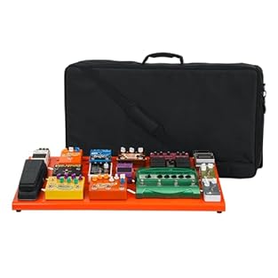 Extra Large Lightweight Aluminum Pedal Board with 32" x 17" Pedal Surface in British Orange Finish Two (2) Universal Mounting Brackets Provided for Mounting Most Common Power Supplies Beneath the Board Large Rear Access Holes for Power Cable Routing ...