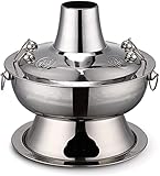 GZKDKZB Olla de carbón Vintage de Cobre, de Acero Inoxidable, Estilo Chino, con Chimenea, para reuniones Familiares de 2 a 7 Personas, Color Plateado, 30 cm