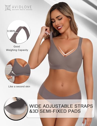 Image of Avidlove Bras for Women Seamless Bra Full Coverage T Shirt Bralettes V Neck Wireless Bra Comfortable Brassiere