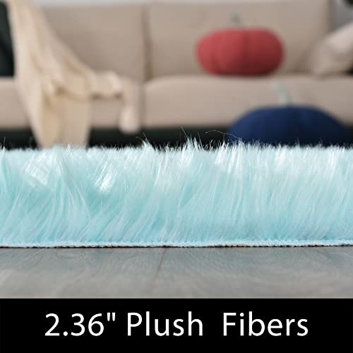 Latepis Blue Rugs for Bedroom Washable 3x5 Faux Sheepskin Fur Rug Fluffy Shaggy Rugs for Teen Room Décor Dorm Boho Bedroom Rug, Rectangle