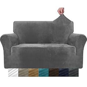 MAXIJIN Thick Velvet Sofa Covers for 2 Cushion Couch Super Stretch Loveseat Covers for Living Room Dogs Cat Pet Plush Love Seats Couch Slipcovers Elastic Furniture Protector (Loveseat, Gray)