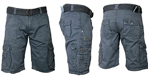 Geographical Norway Herren Cargo Shorts Kurze Hose Knielang Short Bermuda Baumwolle Sommer Urlaub Freizeit cargotaschen, Hosengröße:L, Farbe:Blau