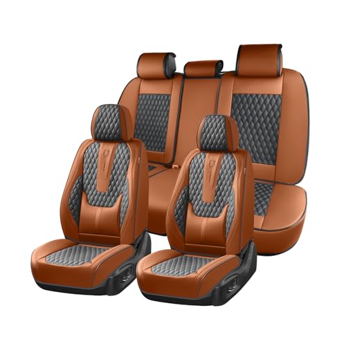 Image of Coverado Car Seat Covers Full Set, Nappa Leather Seat Covers for Car, Waterproof Car Seat Protector with Lumbar Support, Automotive Seat Covers Universal Fit for Most Cars SUV Trucks (Brown-Black)