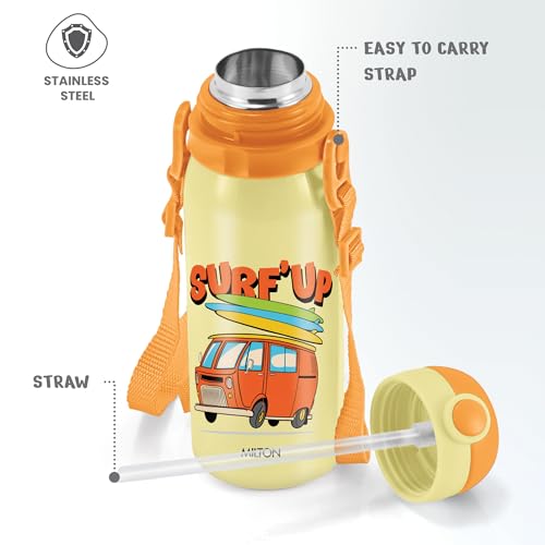 Image of MILTON Torque 650 ISI Certified Stainless Steel Water Bottle, Leak Proof, Rust Proof, Single walled,1 Yr Warranty, Ideal Sipper Water Bottle for School Kids Bottle, 625 ml, Ivory (Surf'Up)