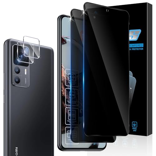 Aerku Protector de Pantalla de Privacidad Cobertura Completo Compatible con Xiaomi Mi 12T 5G / Mi 12T Pro 5G y Protector de Lente de Cámara [2+2 Piezas], Dureza 9H Anti Espía Cristal Templado