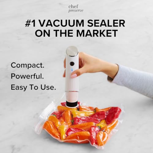 Chef Preserve Compact Vacuum Sealer for Food (Vacuum Sealer Machine + 30 Reusable Vacuum Bags) Powerful Handheld Vacuum Sealer Machine, Seal Meal Saver, Portable Food Sealer - Image 3