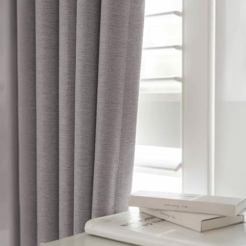 Image of LINENWALAS 100% Blackout Curtains for Window (5 Feet) - Set of 2 Panels Rich Linen Texture Complete Light Block Heavy Panels, Thermal Insulated & Noise Reducing Room Darkening Curtains (Aircraft Grey)