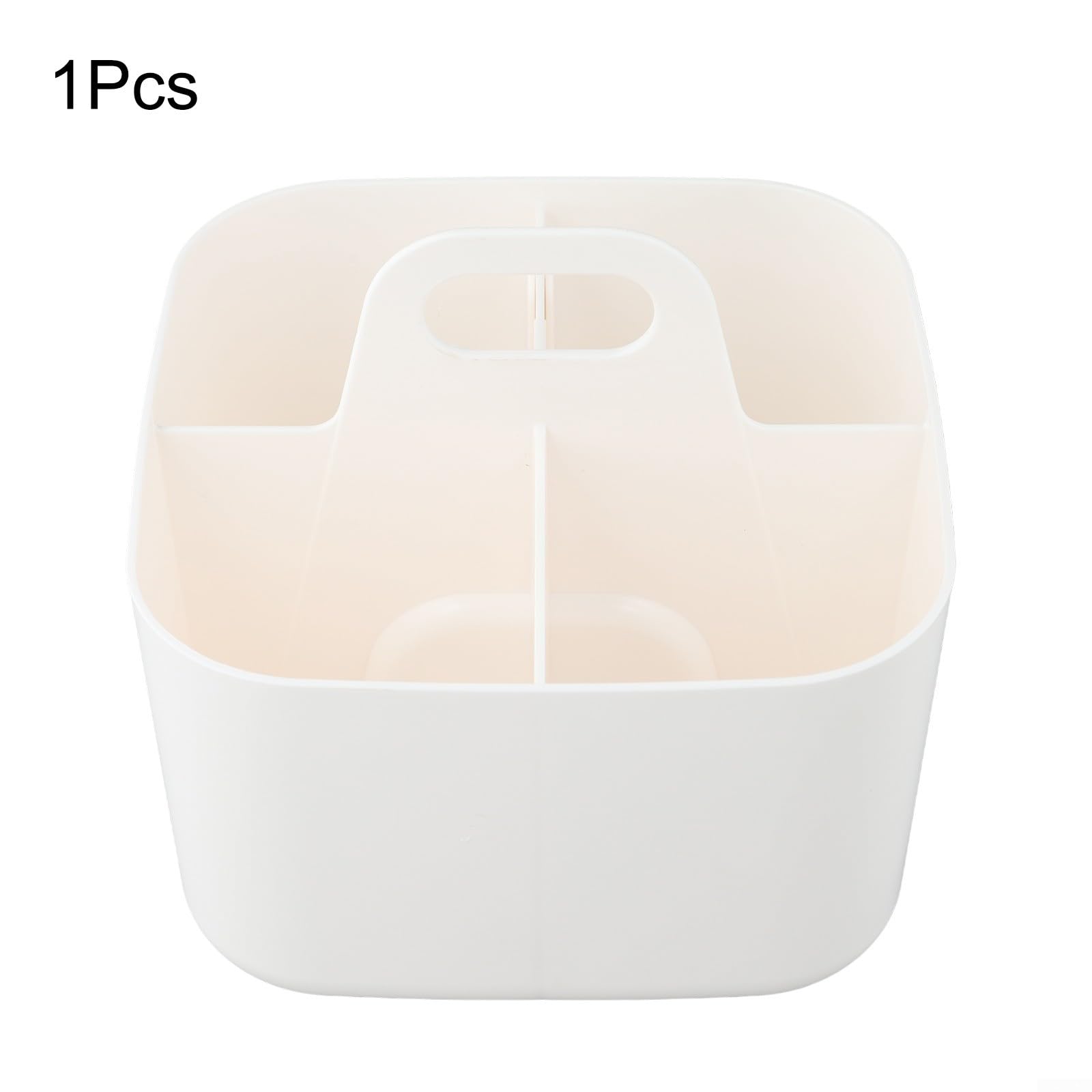 Cestino portaoggetti impilabile con manico in plastica, portatile, per ufficio, cucina, bagno, soggiorno, prodotti cosmetici, giocattoli, piedini antiscivolo, facile da pulire (bianco)