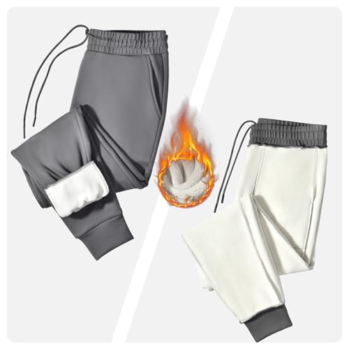 Ipletix Damen-Thermohose, gefütterte Fleece-Thermohose mit 2 Taschen, Dicke, warme Jogginghose mit Kordelzug, Dicke Winterhose für Freizeit, Fitnessstudio und Jogging Schwarz 1 Pack L