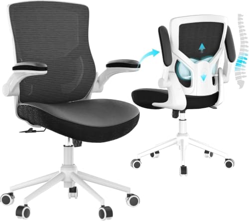 Image of Office Chair for Long Hours & Lower Back Pain Relief - Waterfall-Edge PU Seat Cushion, Padded Lumbar Support and Flip-up Armrests, Ideal for Office or Study