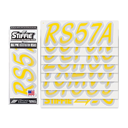 Image of STIFFIE Whipline Yellow /Silver 3 inch Boat & PWC Registration Decals • Numbers Letters Stickers