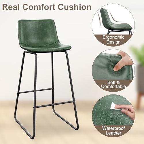 Image of REONEY Bar Stools Set of 2, 30 inch Urban Faux Leather Counter Stools, Green