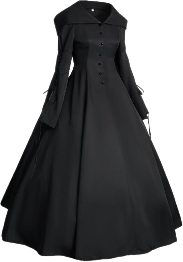 Women Medieval Black Hooded Witch Dress for Halloween Cosplay Gothic Vampire Costume