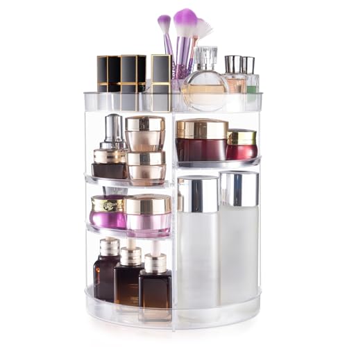 chfine Modern/Minimalist 360 Rotating Makeup Organizer, Crystal Clear 4-Layer Cosmetics Caddy with Detachable Layers for Makeup Sets and Skin Care Products