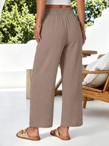 Image of ANRABESS Womens Wide Leg Cropped Palazzo Pants | Lightweight Breathable Elastic High Waisted Pants, Beach Vacation Flowy, Lounge & Casual Summer Trousers with Pockets