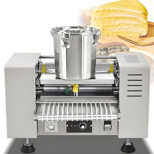 Máquina para hacer crepes con cubo de acero inoxidable, cinta transportadora, rodillo de masa y bandeja, 100 300 crepes por hora, 8 pulgadas de diámetro, ideal para cafeterías y restaurantes