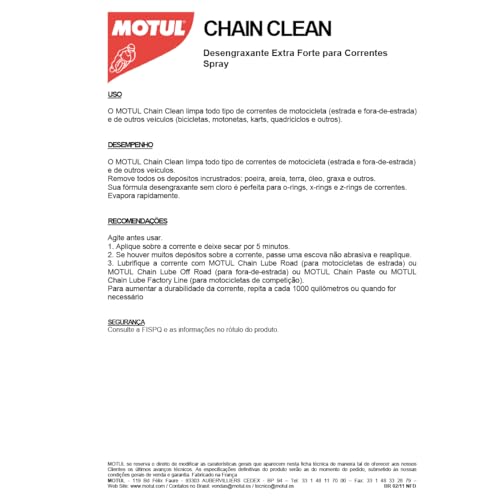 SPRAY PARA LIMPEZA DE CORRENTES ON/OFF ROAD - MOTUL - C1 CHAIN CLEAN - 400 ML + ESCOVA PARA LIMPAR C