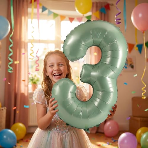 Image of YPSelected 32 Inch Large Foil Helium Number Balloon Birthday Wedding Party 0-9 (Olive Green, 3)