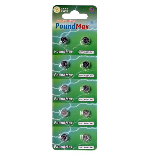 Pilas alcalinas PoundMax AG3 LR41 1.5v botón 10 unidades miniatura 2