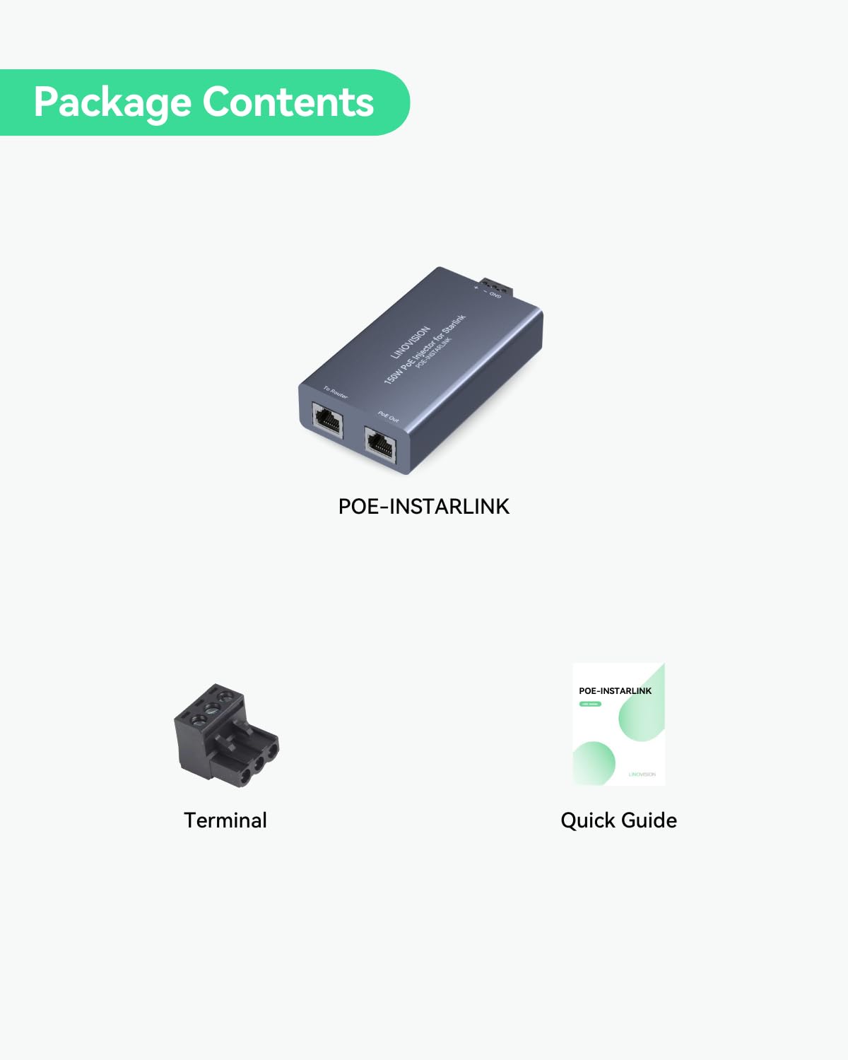 LINOVISION Injecteur PoE Haute Puissance 150W Full Gigabit pour Starlink avec Entrée 48-57V / 3A 10/100/1000M