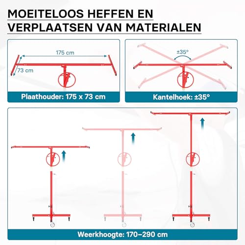 Platenlift voor gipsplaten montagehulp platenheffer voor gipsplaten hoogte - Afbeelding 4