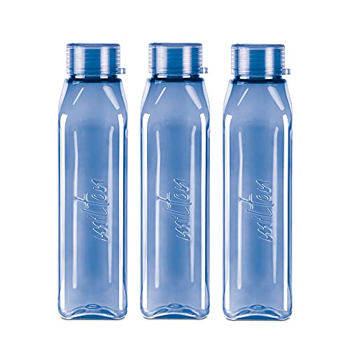 MILTON Prime Water Bottles Pack of 3, 1 Litre Each, Blue, Reusable Plastic Fridge Bottle...