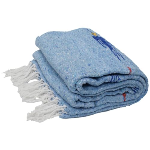 Open Road Goods Yoga Blanket - Thick Mexican Thunderbird Blanket - Handmade and Made for Yoga! (Sky Blue)
