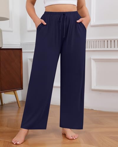 Locoowai Pacote com 3 calças de pijama femininas plus size, modal, perna larga, para ioga, com bolso