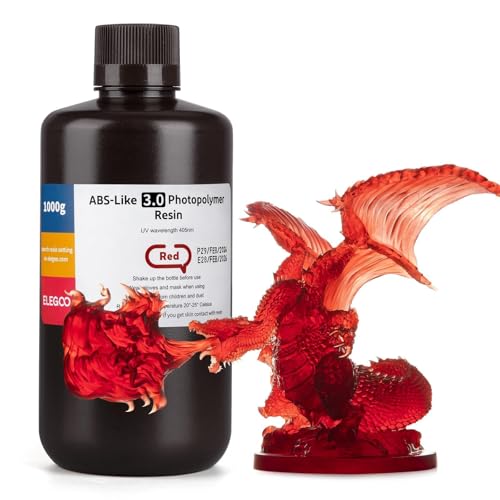 ELEGOO ABS-Like 3D Printer Resin 3.0, 405nm UV-Curing Photopolymer Resin for Mars Saturn Jupiter MSLA DLP LCD 3D Printing with Strength and Toughness, High Precision, Low Viscosity, Clear Red 1000g