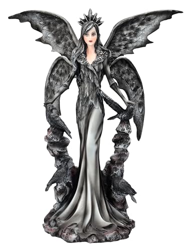 Schwarze Engel Figuren 17 Elfenfigur Nacht der Raben 23 cm - Gothic Fee schwarzes Kleid Fantasy...