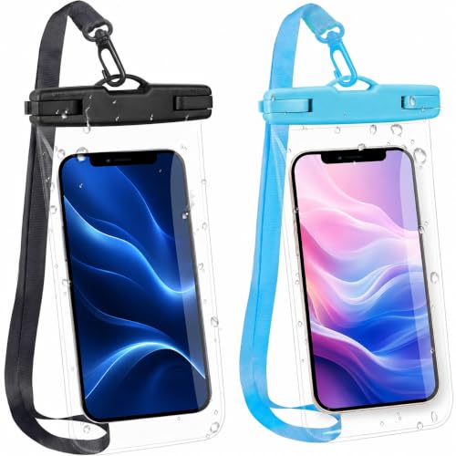 Image of Waterproof Pouch for Phone Black Blue Pack of 2 with Lanyard