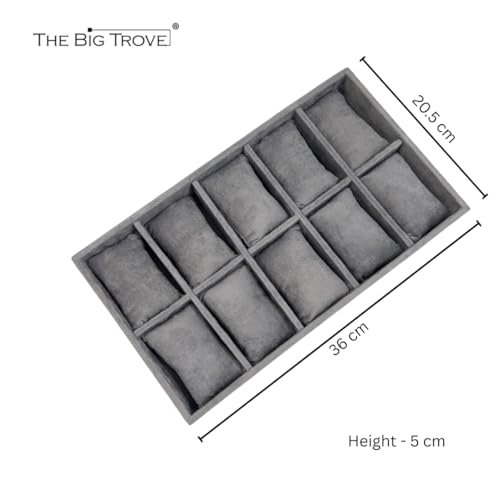 Image of 10 Slot Watch Organizer Tray for Watches, Grey | Tray keeps watches, smartwatches, bracelets and accessories arranged neatly in wardrobe, closet, dresser or dressing table