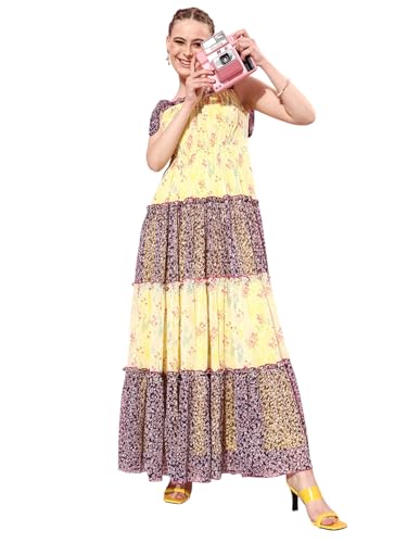 Image of Miss Chase Women's Round Neck Sleeveless Polyester Ruffled Knee- Length Dress
