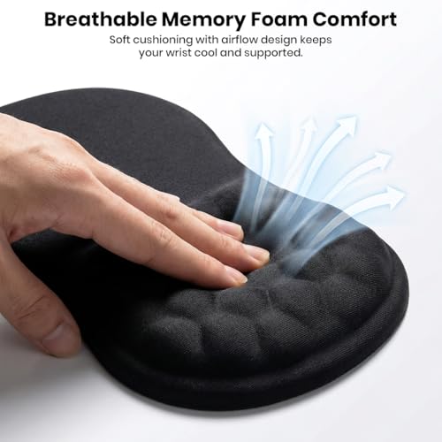 Image of Mouse Pad Wrist Support with Massage Design, Ergonomic Mouse Mat, Memory Foam, Anti-Slip PU Base, Cushion Mousepad Wrist Rest Pain Relief for Laptop, Computer, Gaming Mouse Pads (12x8inch)
