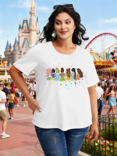 Image of NANYUAYA Plus Size Magic Shirts for Women Castle Kingdom Graphic Magical T Shirt Cute Holiday Princess Tee Vacation Tops