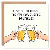 NYCYGSI Divertida tarjeta de felicitación de feliz cumpleaños a mi borracho favorito con sobre y adhesivo de sello, vasos de cerveza con dos manos, tarjeta de cumpleaños novedosa para tío borracho o
