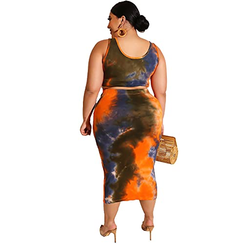 Image of Plus Size Women 2 Piece Outfits Sets Sexy Tracksuit Midi Dress,Sleeveless Tank Top Bodycon Skirts Set Casual Summer