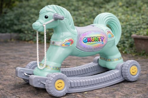 Image of Kids 2-in-1 Ride-On Rocking Horse with Wheels | Baby Rocker & Walker Toy | Sturdy Plastic Indoor Outdoor Ride-On | Balance & Motor Skill Development | Toddler Toy for Boys & Girls