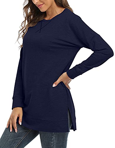 BETTE BOUTIK Women's Drop Long Sleeve Sweatshirts Casual Crewneck Tunic Tops Sweartshirts With Side Slits S-3XL