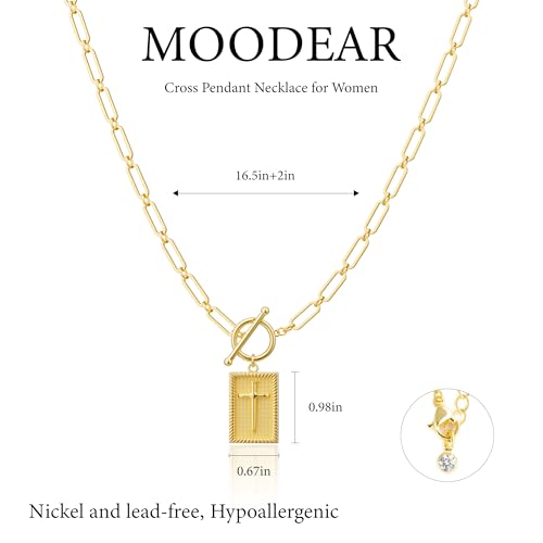 Moodear Gold/Sliver Cross Pendant Necklace for Women Trendy Chunky Cross Necklace Toggle Clasp Paperclip Chain Dainty Charm Necklace for Women Fashion Religious Simple Jewelry Gift4