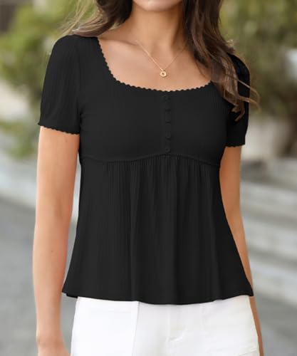 Image of Belle Poque Women's Summer Cute Tops Short Sleeve Babydoll Peplum Top 2026 Square Neck Casual Shirts Teen Top Tee